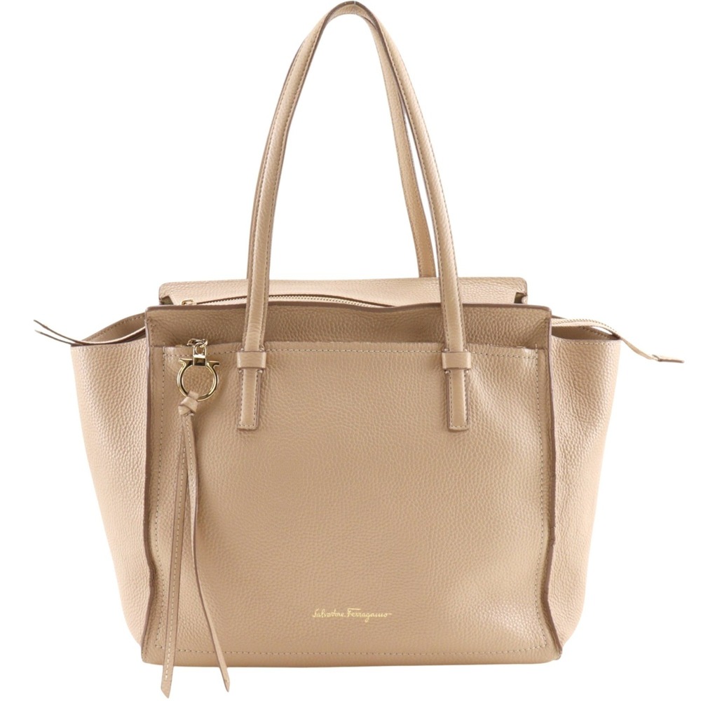 Salvatore Ferragamo AMY Tote Bag, Gancini design, EE-21F216, Calfskin, Beige,...